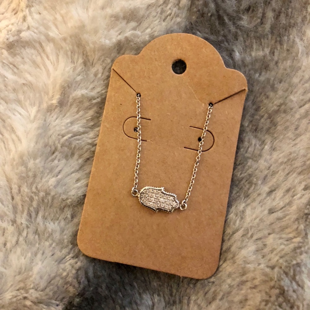 Pave Stone Hamsa Hand Necklace NWOT